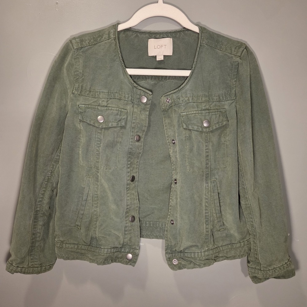 Loft Lyocell Snap Button Utility Jacket Collarles… - image 3